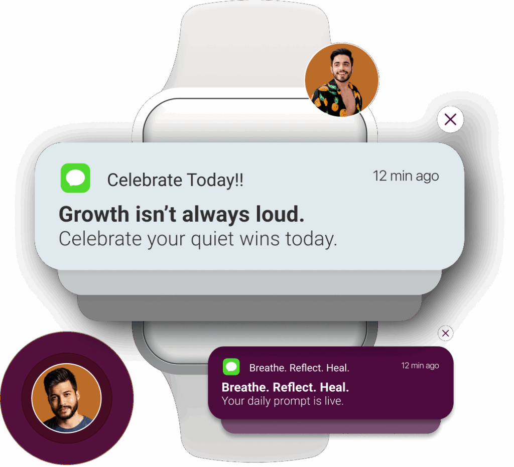 Encouraging messages from the SelfHealers Circle community surrounding the app.