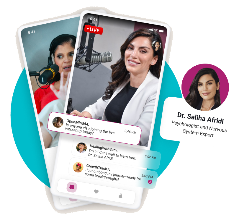 A SelfHealers Circle expert-led workshop playing in the app.