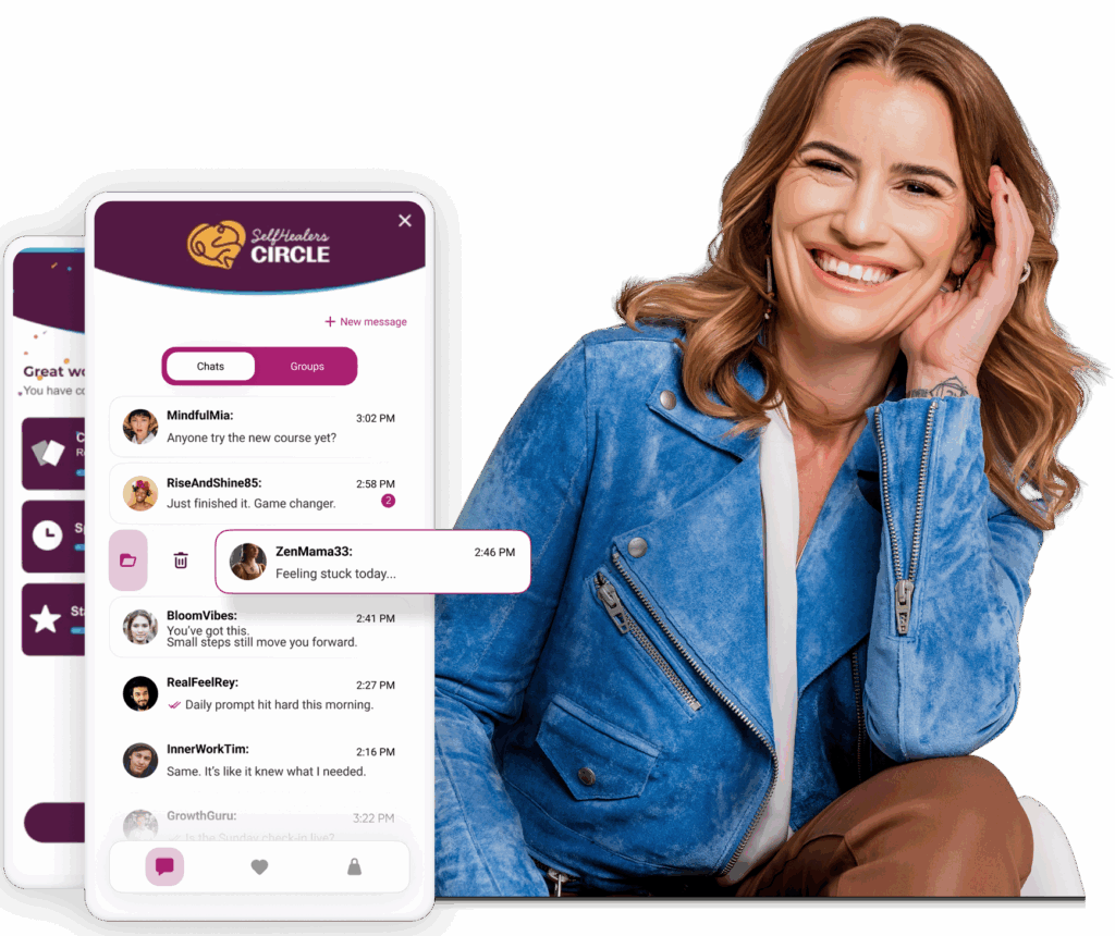 Members of the SelfHealers Circle app connecting with Dr. Nicole LePera in a community feed.