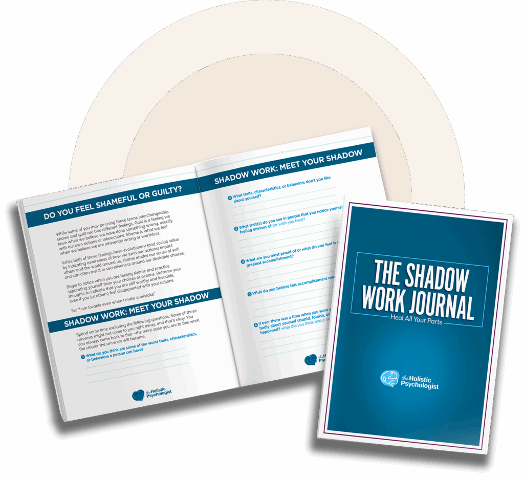 An open SelfHealers Circle shadow work workbook surrounded by member photos.